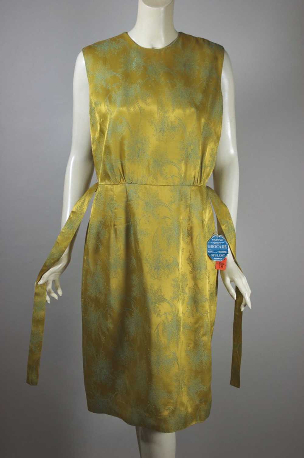 Gold aqua floral brocade 1960s cocktail dress dea… - image 10