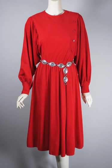 Ultrasuede red dress late 70s-80s batwing sleeves 