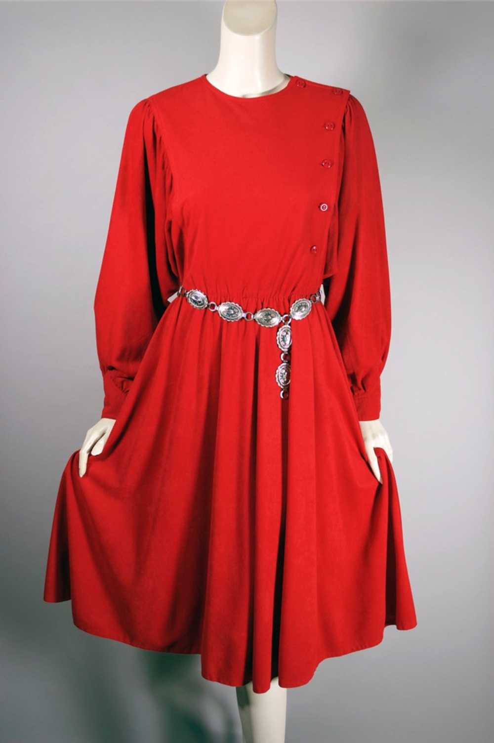 Ultrasuede red dress late 70s-80s batwing sleeves… - image 2