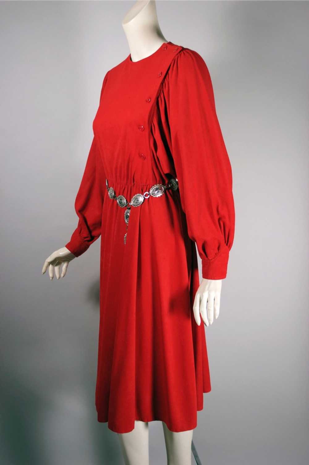 Ultrasuede red dress late 70s-80s batwing sleeves… - image 3