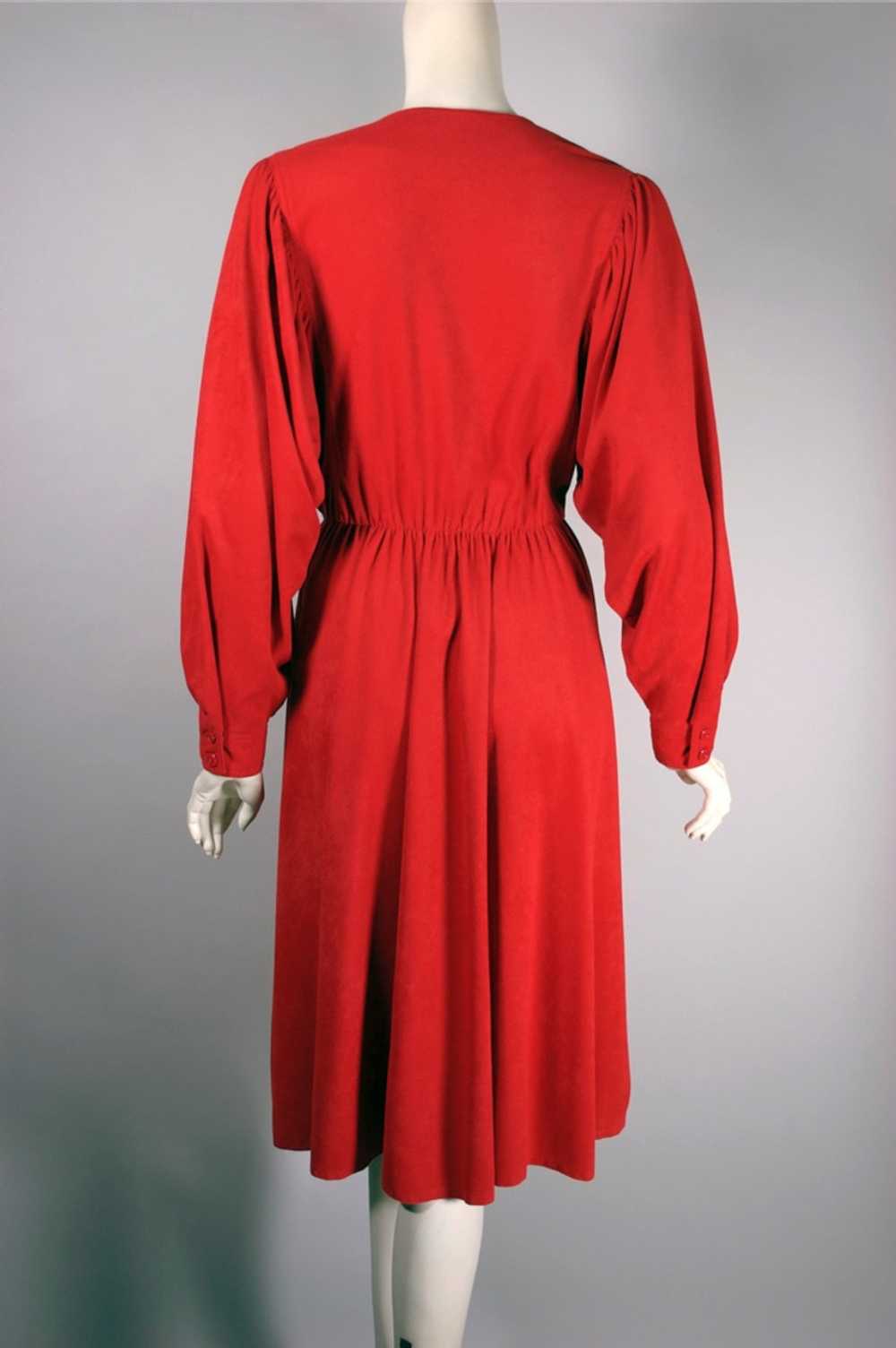 Ultrasuede red dress late 70s-80s batwing sleeves… - image 5