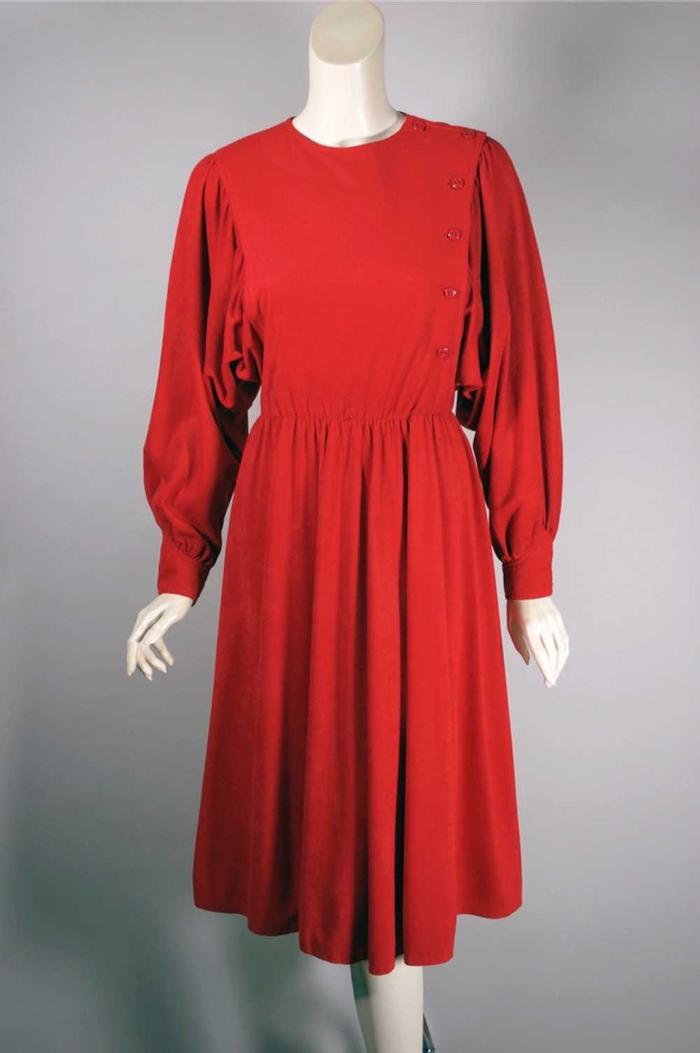 Ultrasuede red dress late 70s-80s batwing sleeves… - image 6