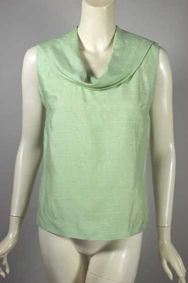 Pistachio green silk blend 1960s cowl neck sleevel