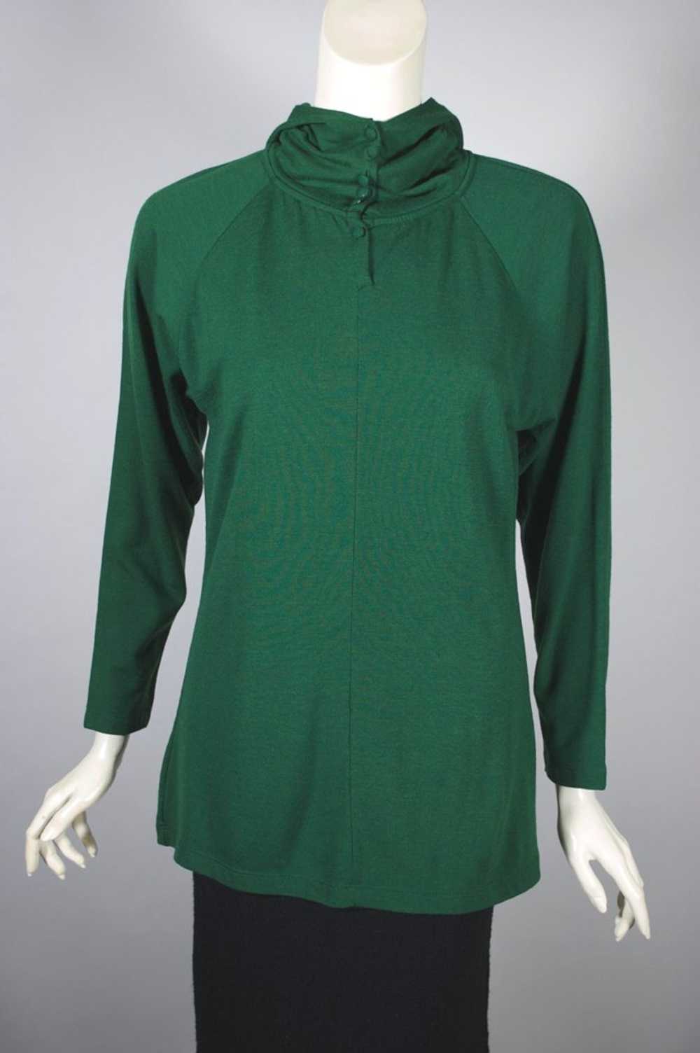 Emmanuelle Khanh 90s hooded top green wool jersey… - image 5