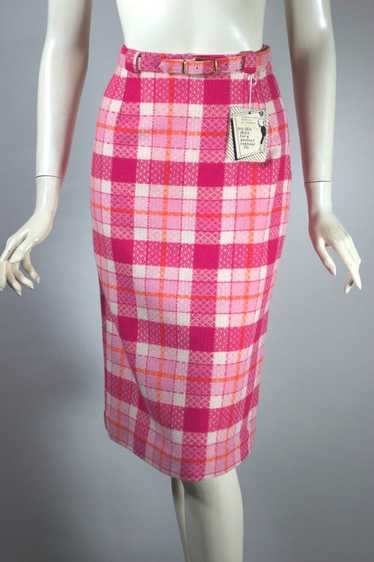 Pink plaid wool blend 1960s pencil skirt deadstock