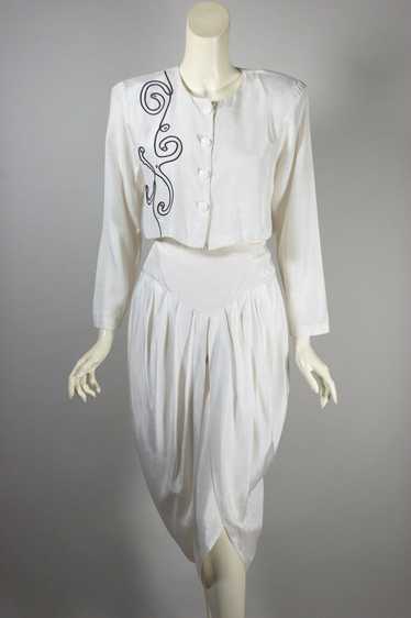 White 80s harem or dhoti style crop pant suit club