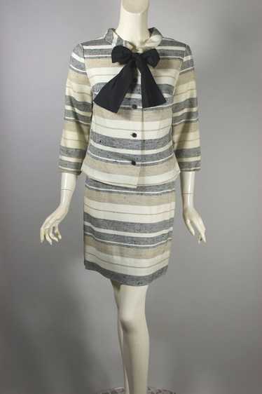 Neutral stripes 1960s mini skirt suit spring summe