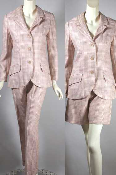 Pink glen plaid linen 1960s pantsuit 3-piece XS