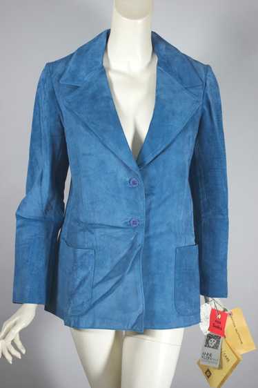 Sky blue suede blazer jacket 70s Anne Klein unworn