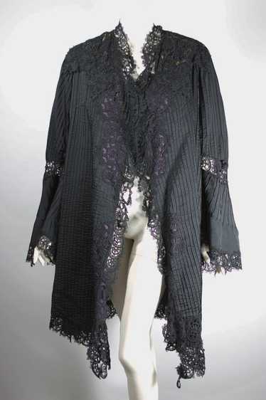 1900s Edwardian jacket ladies black silk lace trim