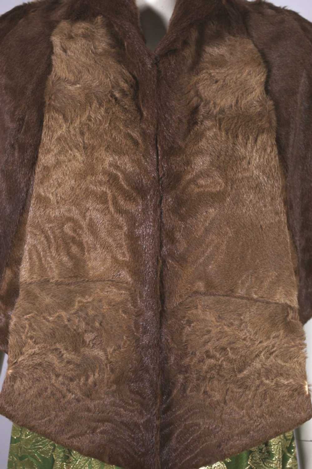 Brown Astrakhan karakul lamb 1950s fur wrap stole… - image 2