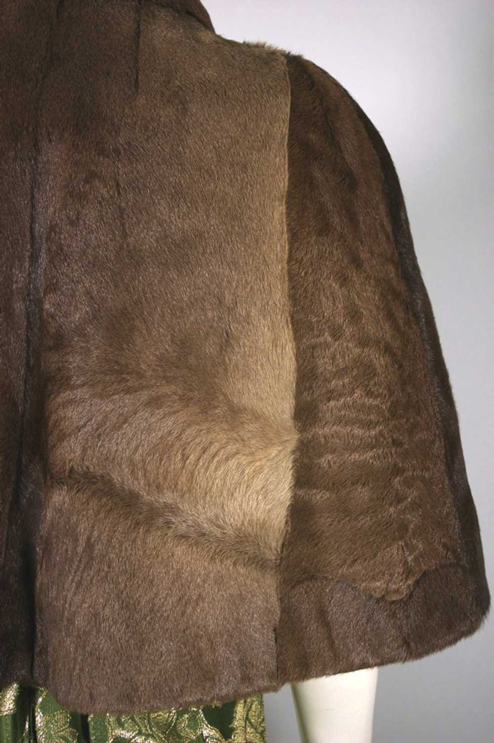 Brown Astrakhan karakul lamb 1950s fur wrap stole… - image 6