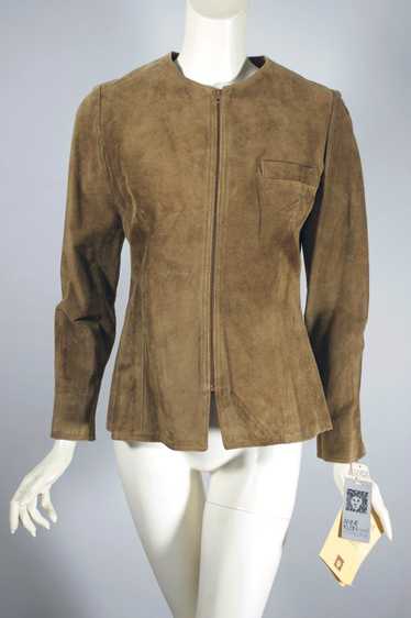 Khaki tan suede zip-front jacket 70s Anne Klein XS