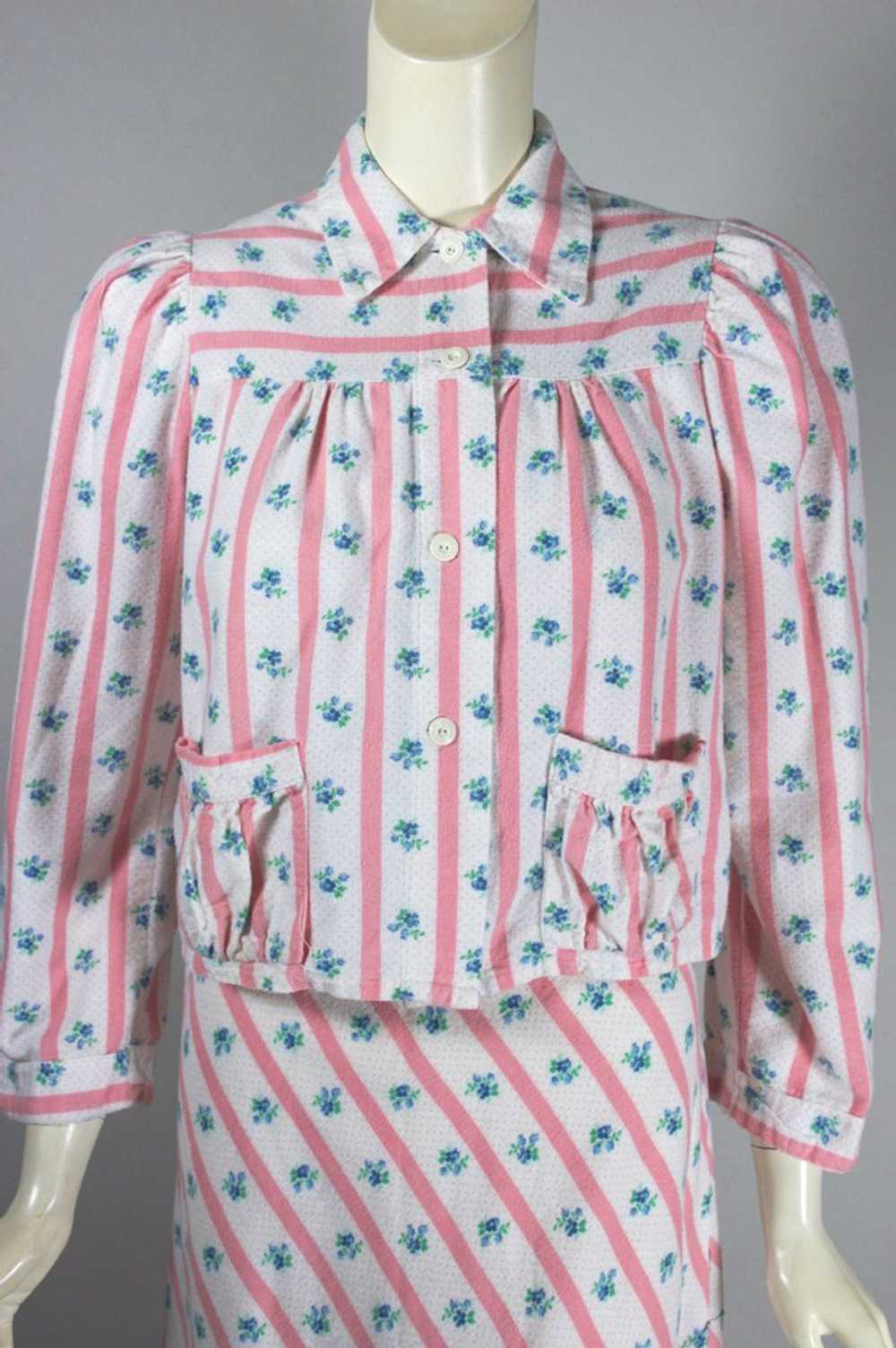 Pink white stripe floral 1930s 40s flannel nightg… - image 10
