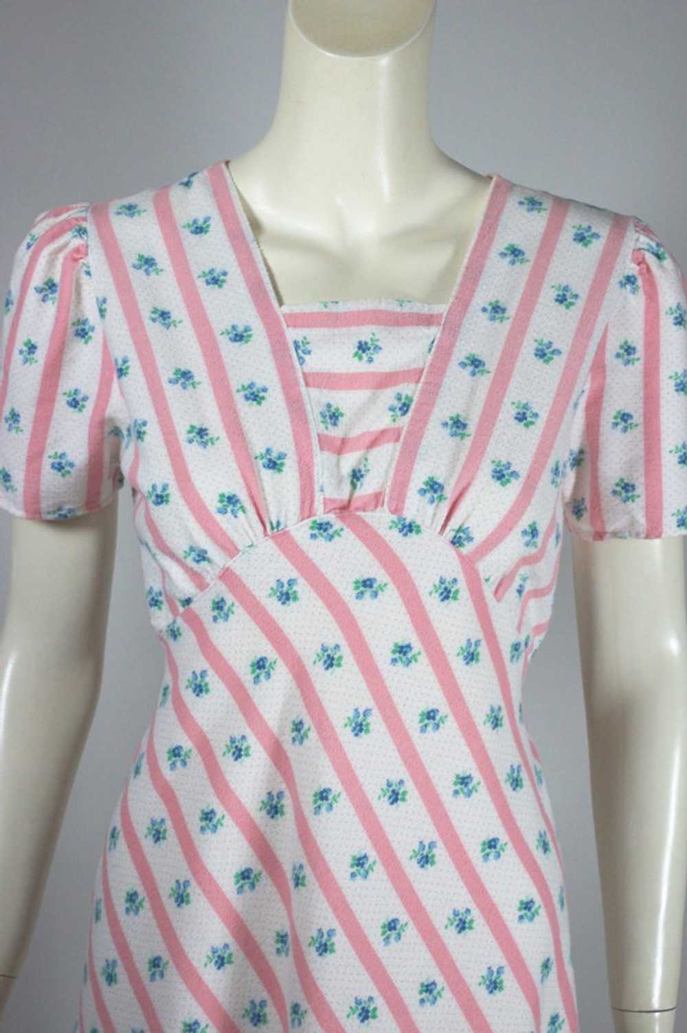 Pink white stripe floral 1930s 40s flannel nightg… - image 3