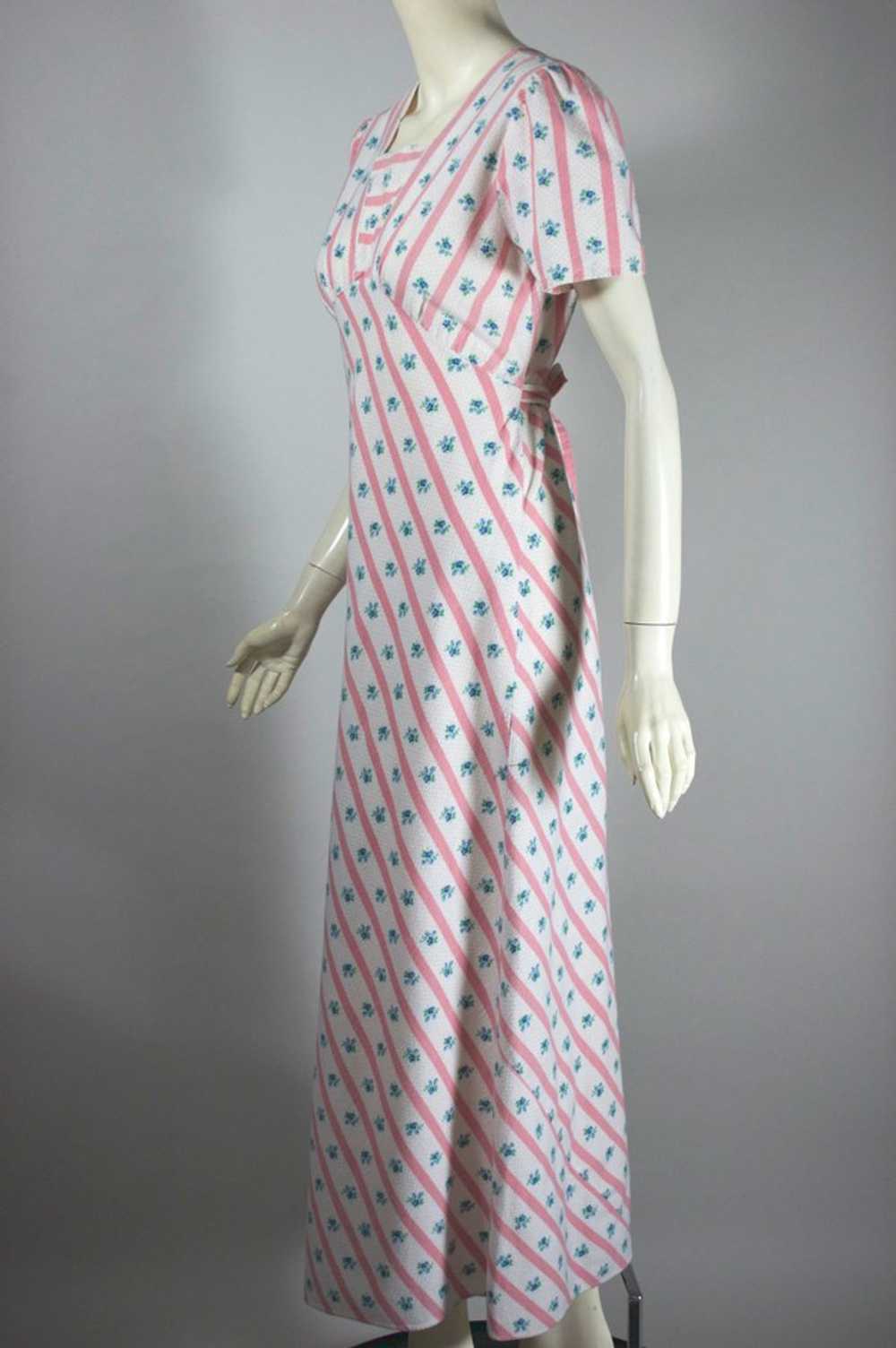 Pink white stripe floral 1930s 40s flannel nightg… - image 4