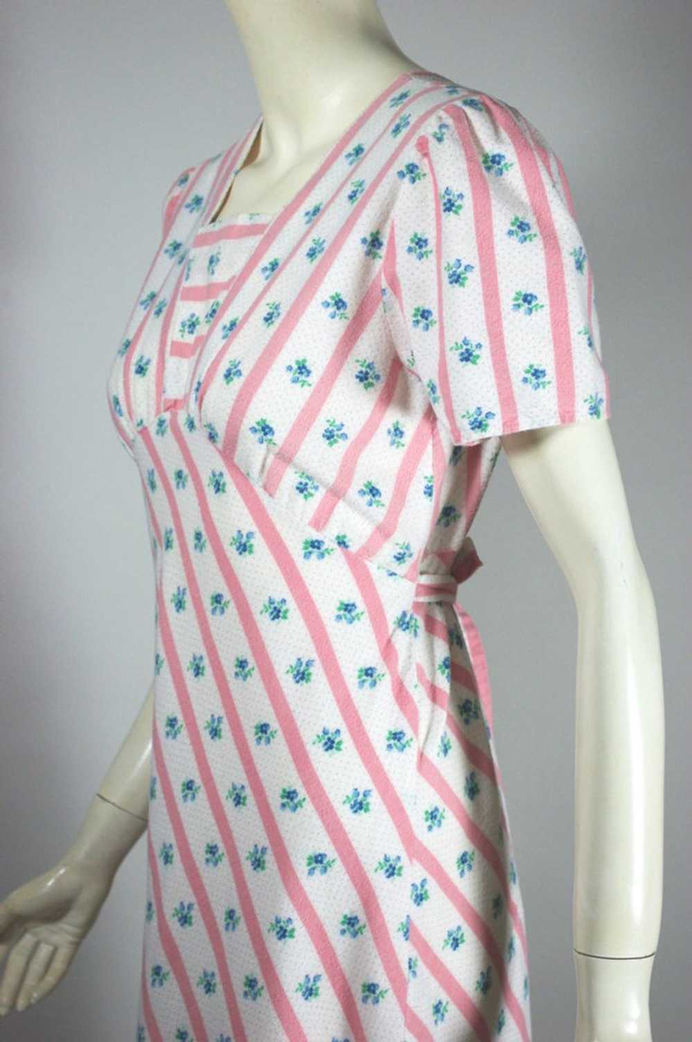Pink white stripe floral 1930s 40s flannel nightg… - image 5