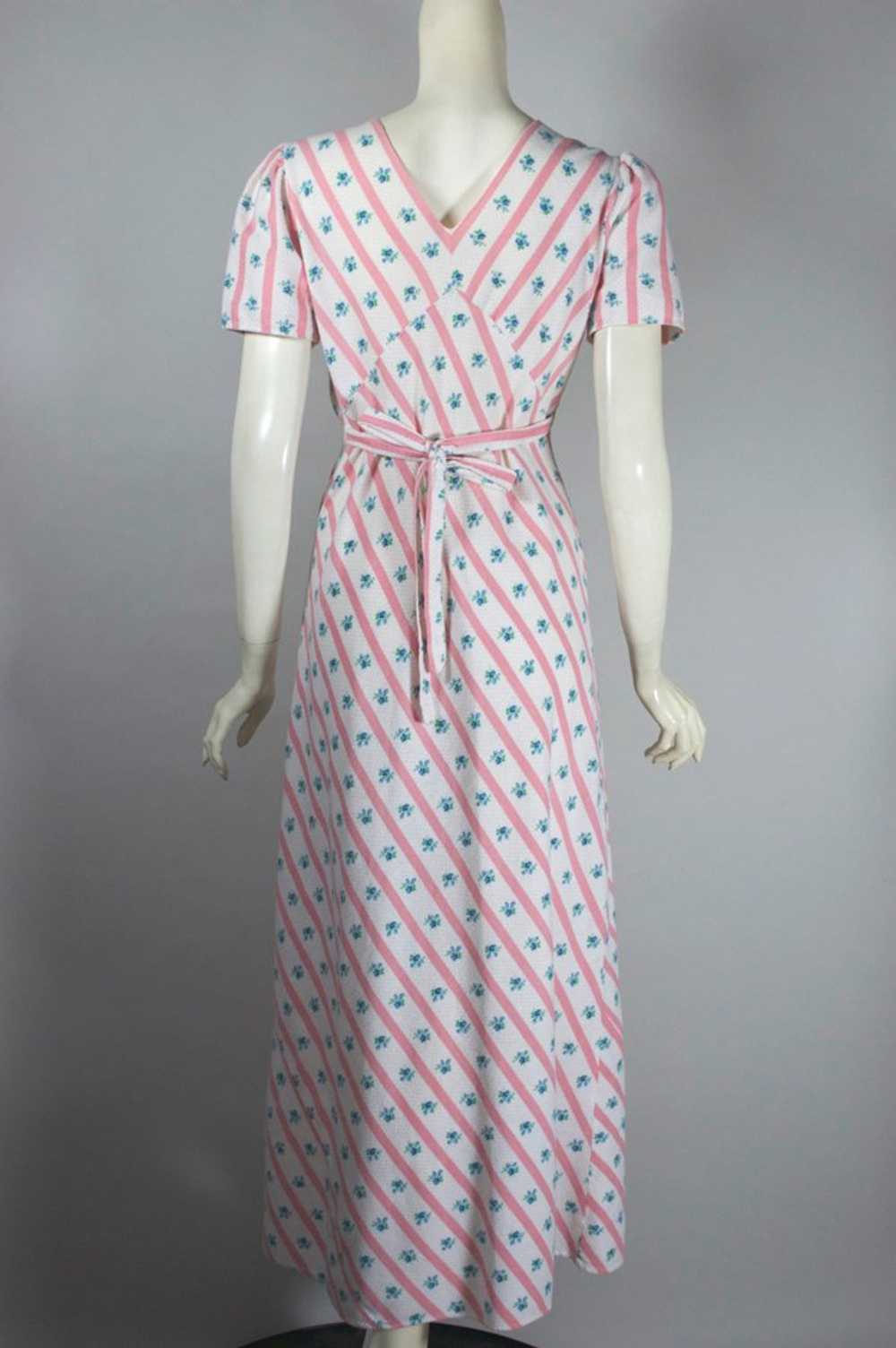 Pink white stripe floral 1930s 40s flannel nightg… - image 6