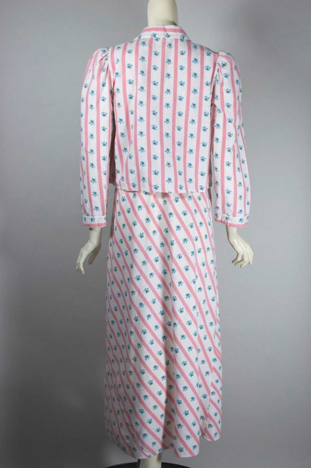 Pink white stripe floral 1930s 40s flannel nightg… - image 7