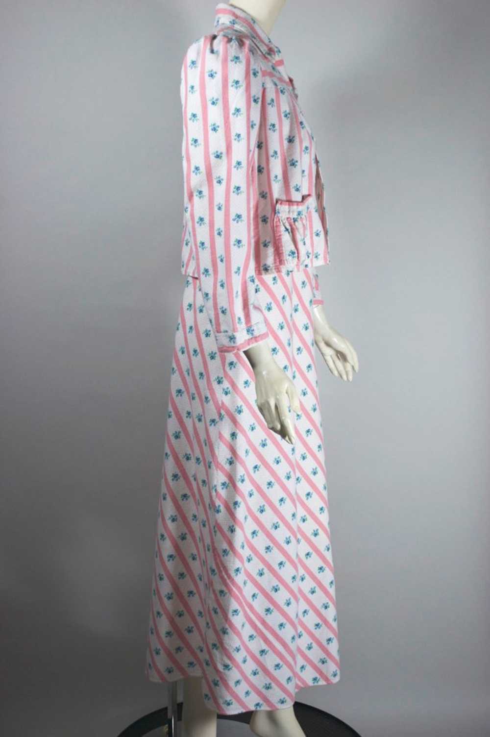 Pink white stripe floral 1930s 40s flannel nightg… - image 8