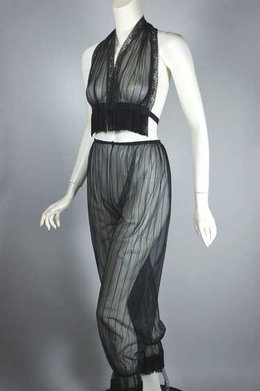 Sheer black nylon fringe halter 1960s pin-up pajam