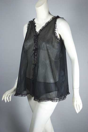 Sheer black nylon babydoll nightie set 1960s linge