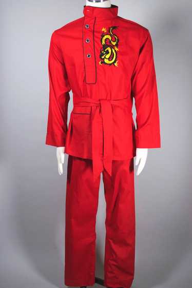 Dragon embroidery 1960s mens pajamas red cotton | 