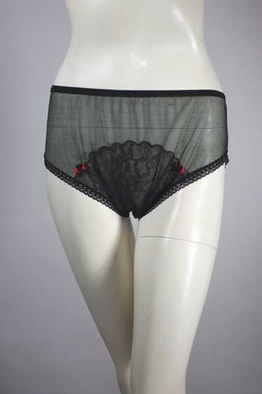 Sheer black nylon 1960s panty lace trim S-M 7