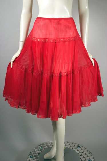 Bright red crinoline slip 1950s 60s pleated lace t
