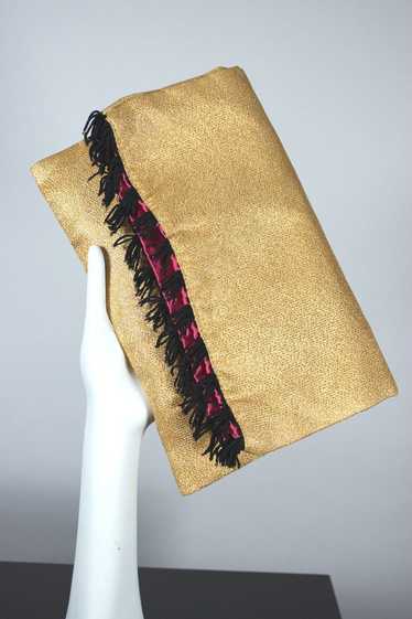 Schiaparelli clutch evening bag gold fabric 1950s-