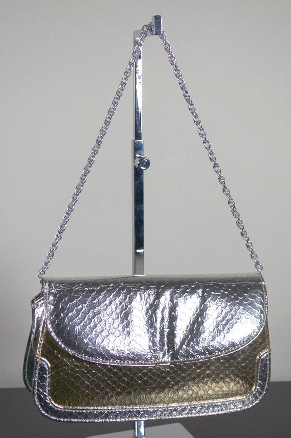 Space-age 1960s 70s silver metallic clutch evenin… - image 1