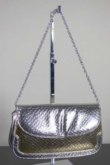 Space-age 1960s 70s silver metallic clutch evening