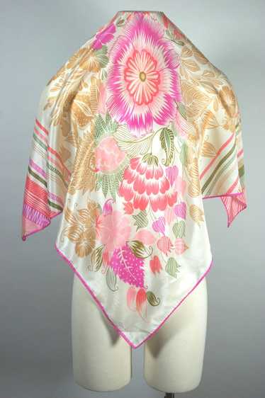 Oscar de la Renta 70s silk scarf pink floral large