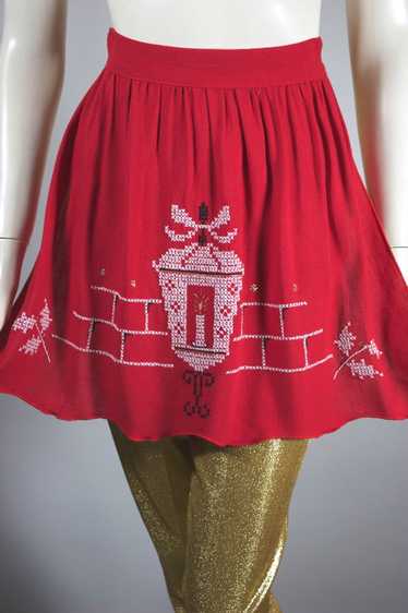 1940s-50s red holiday apron holly lantern gold sta