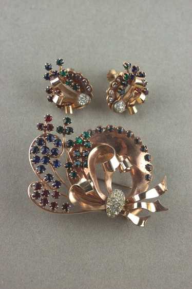 Charles Reis 12K gold-filled 1940s brooch earrings
