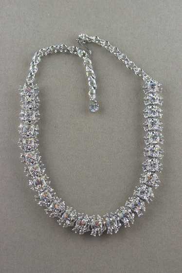 1950s clear rhinestone choker floral necklace