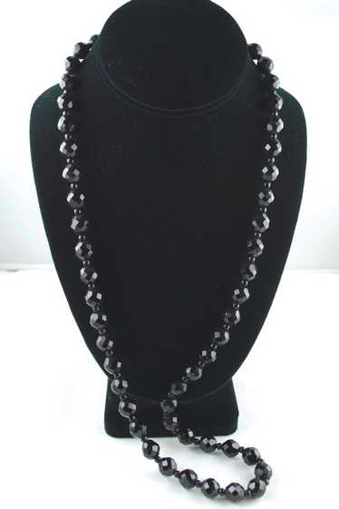 Faceted jet black glass beads necklace 1960s-70s