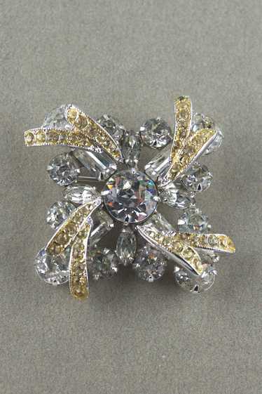 Weiss rhinestone pin 1950s brooch clear yellow st… - image 1