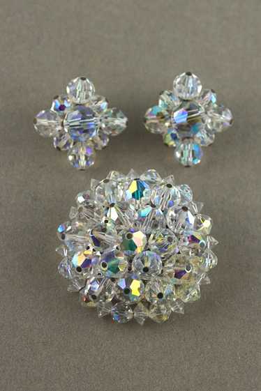 AB crystal faceted glass beads 1960s brooch earrin