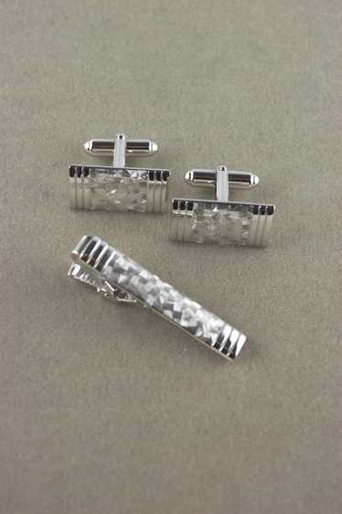 Anson silvertone cufflinks skinny tie clip set 19… - image 1