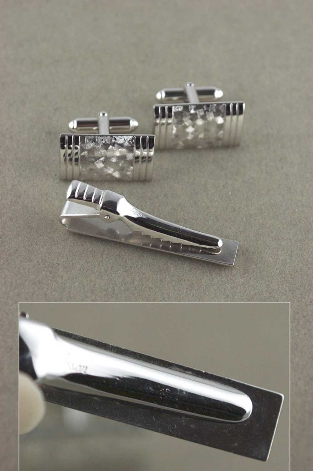 Anson silvertone cufflinks skinny tie clip set 19… - image 6