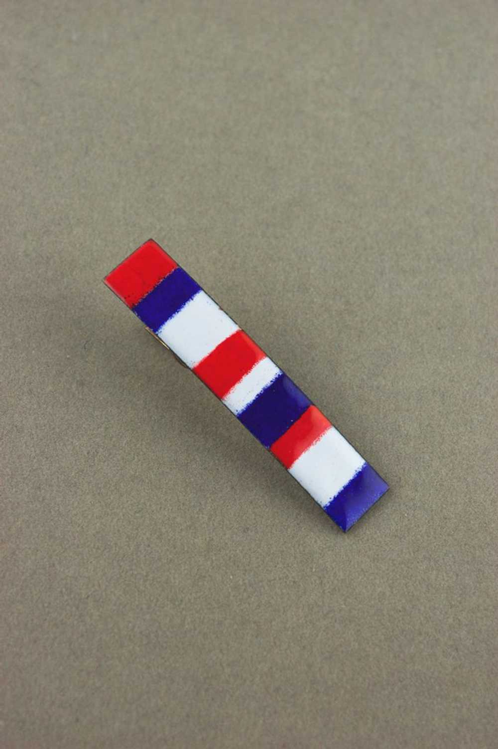 Red white blue stripes copper enamel 1950s tie cl… - image 1