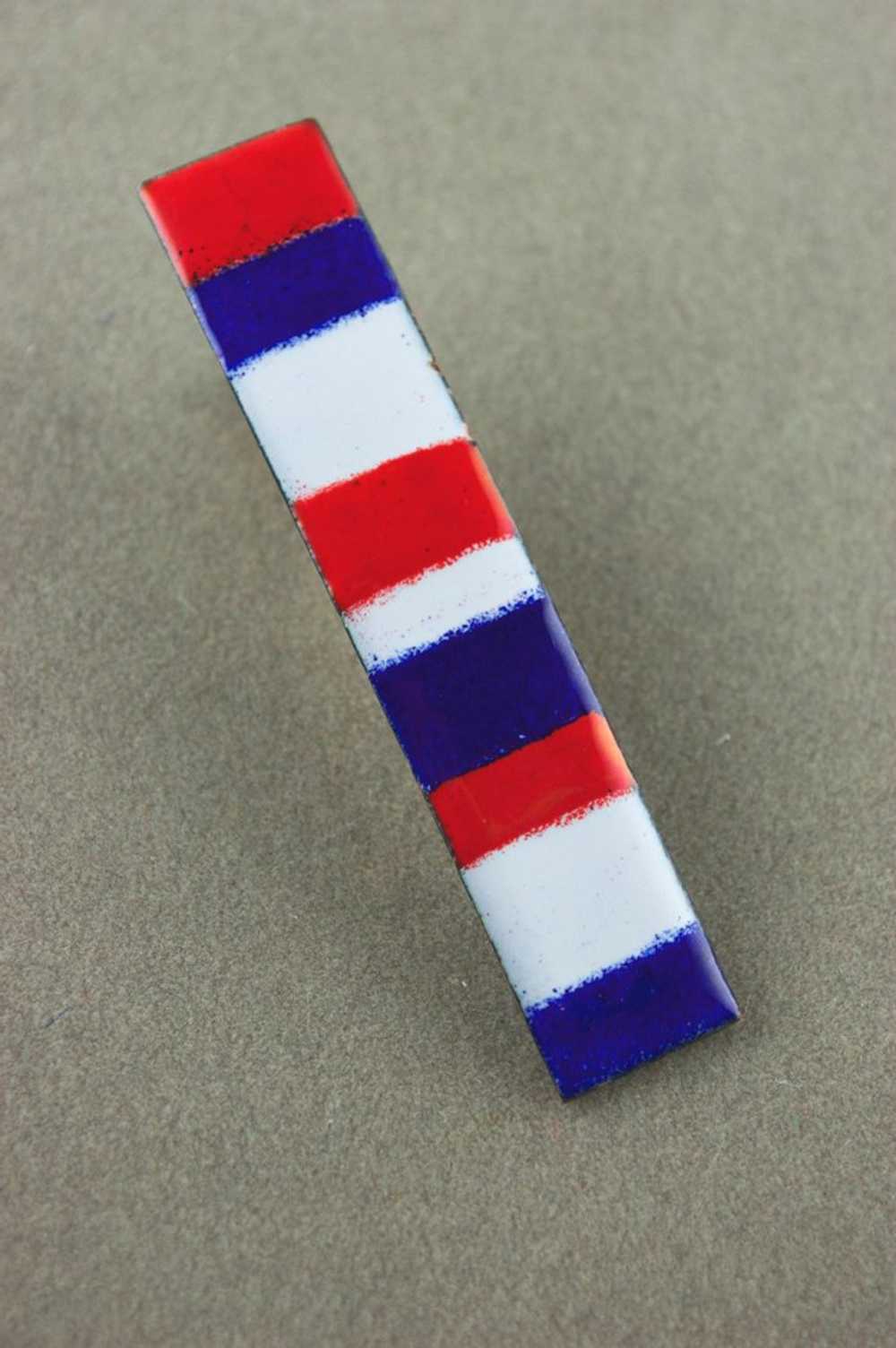 Red white blue stripes copper enamel 1950s tie cl… - image 2