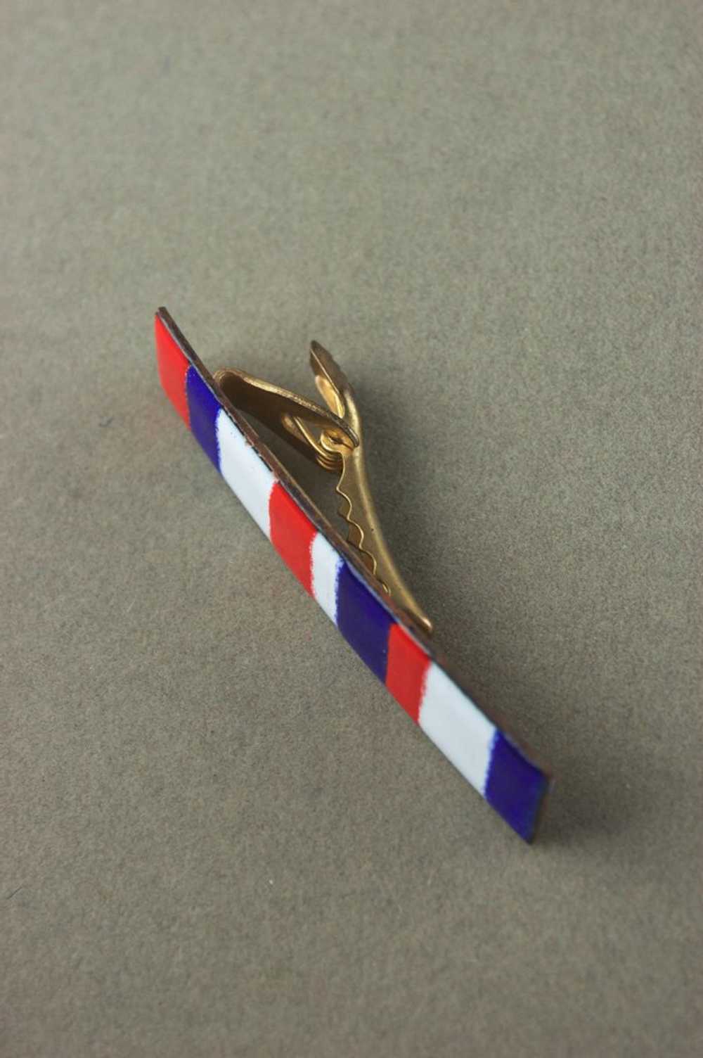 Red white blue stripes copper enamel 1950s tie cl… - image 4