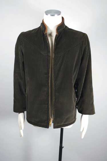 Olive-brown corduroy zip front men's jacket 1960s 