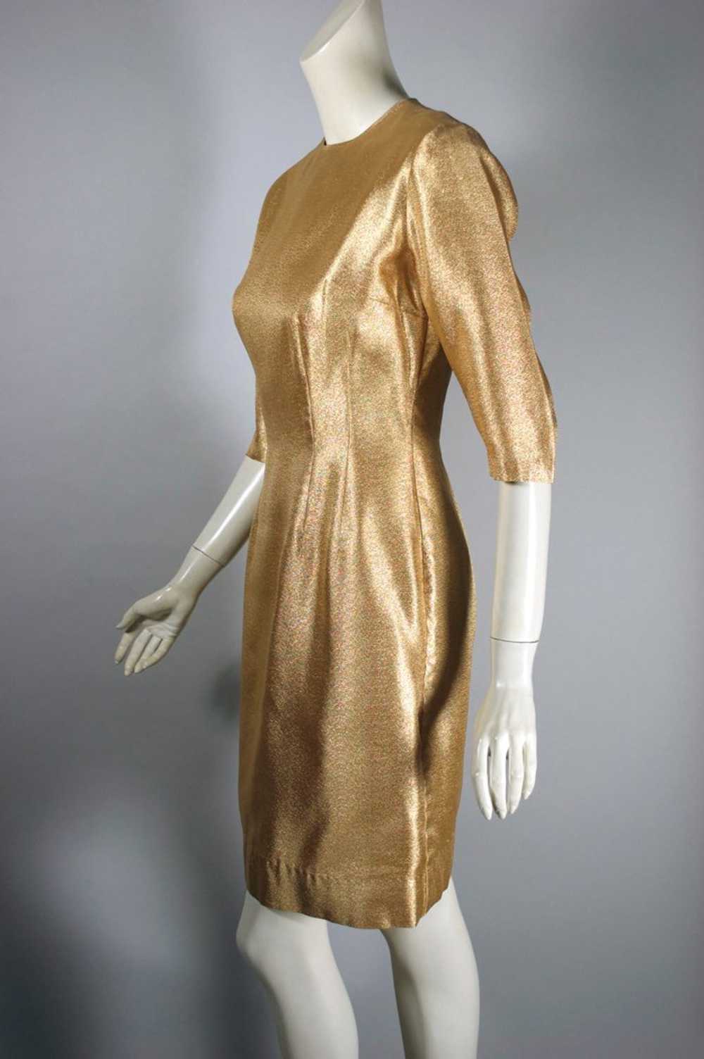 Metallic gold early 1960s hourglass cocktail dres… - image 2