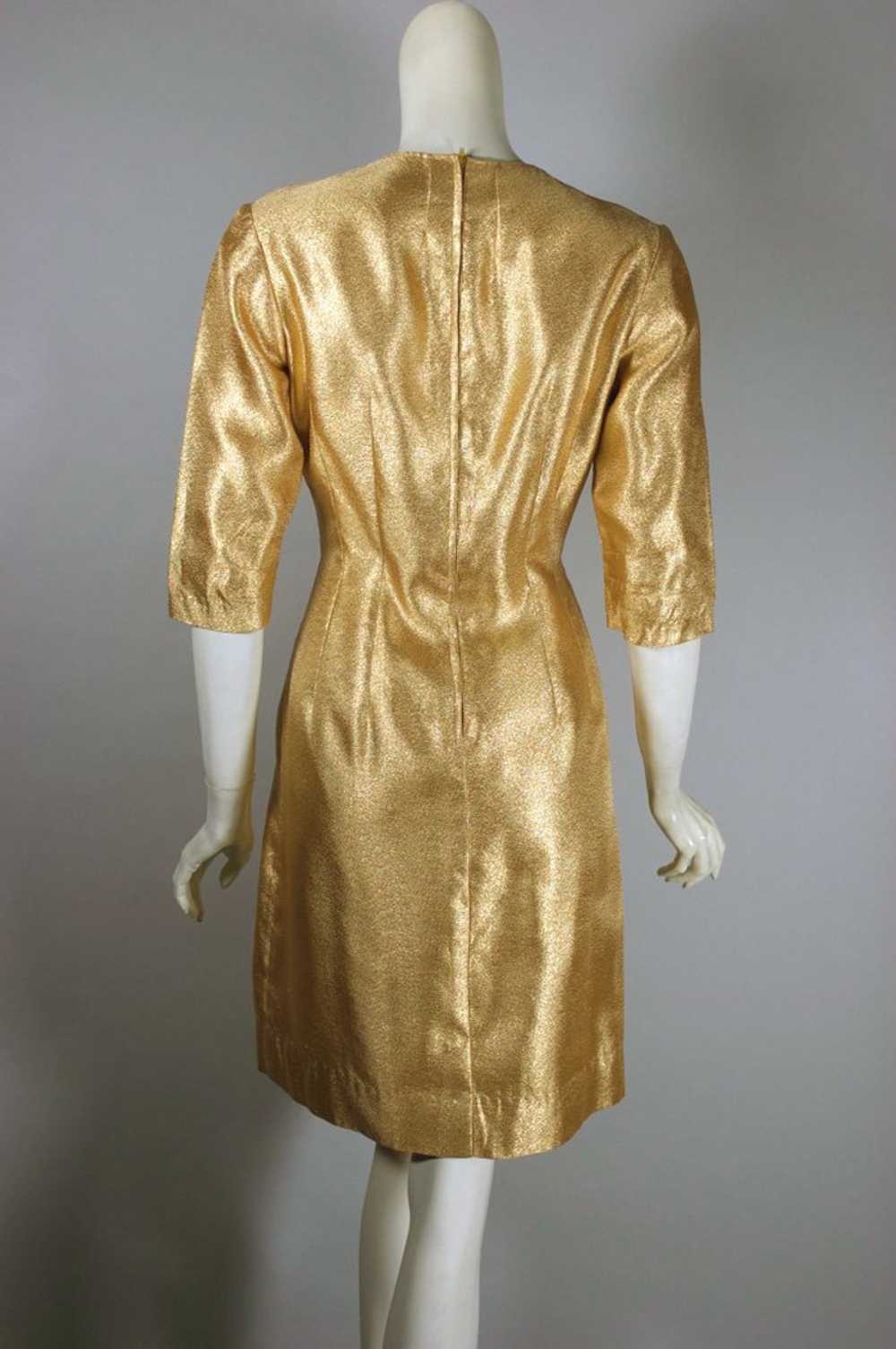 Metallic gold early 1960s hourglass cocktail dres… - image 3