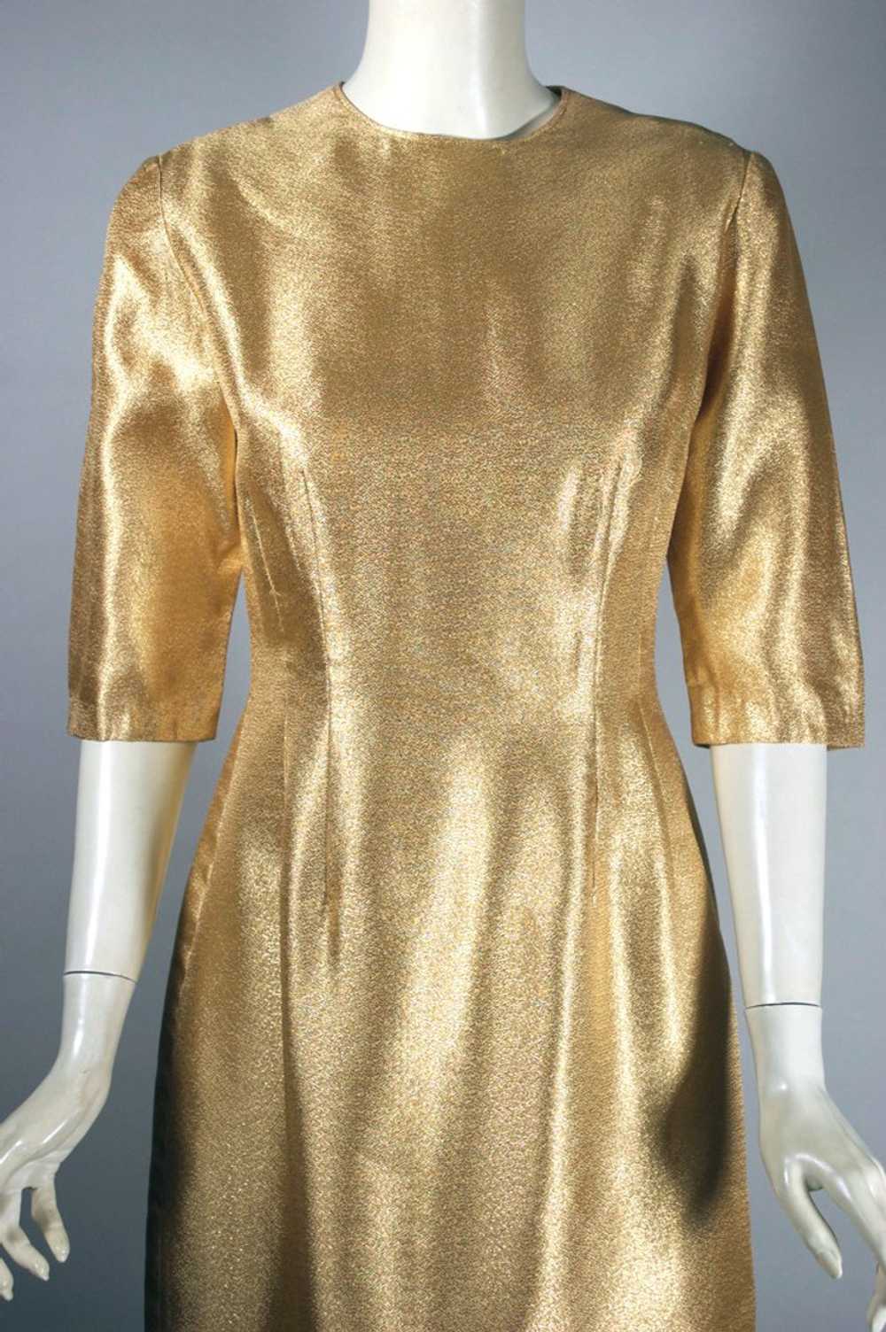Metallic gold early 1960s hourglass cocktail dres… - image 5