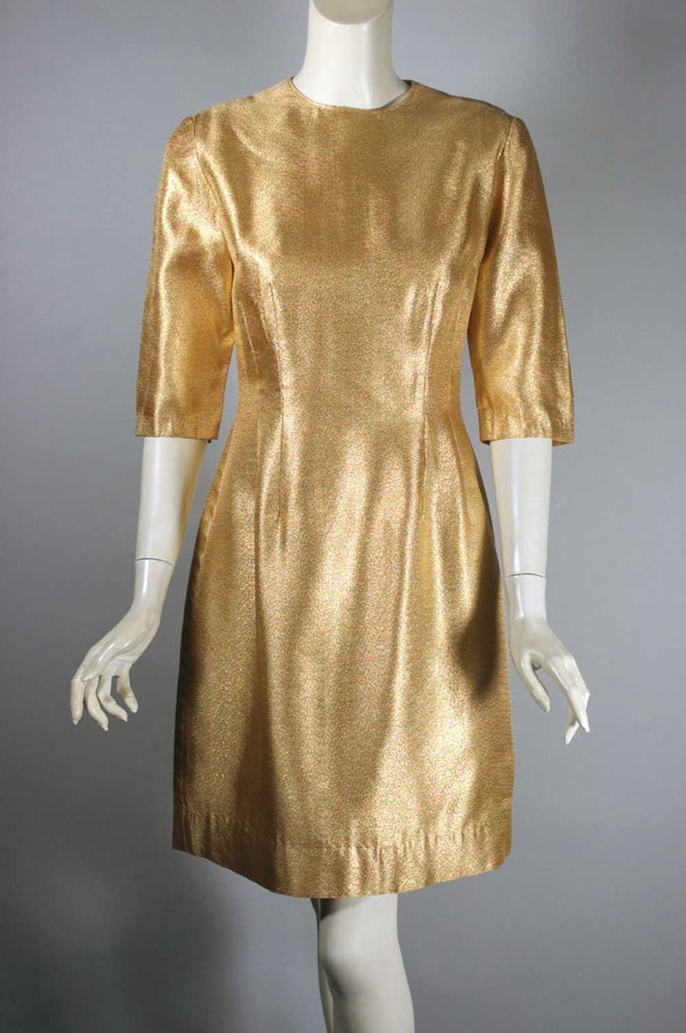 Metallic gold early 1960s hourglass cocktail dres… - image 6