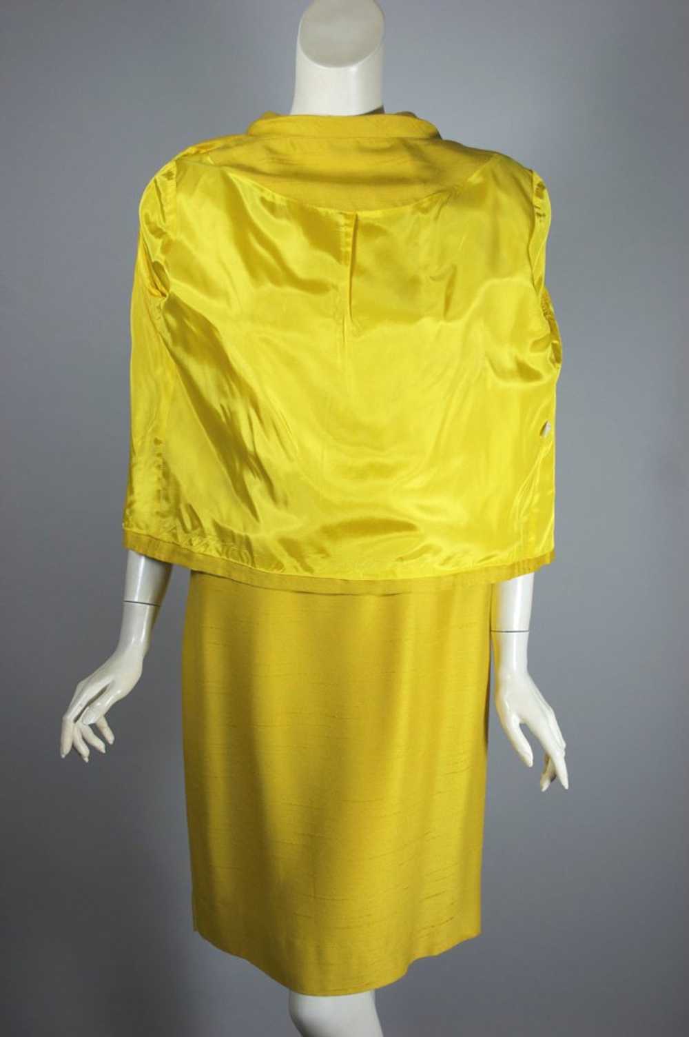 Golden yellow beaded 1960s sheath dress jacket se… - image 11